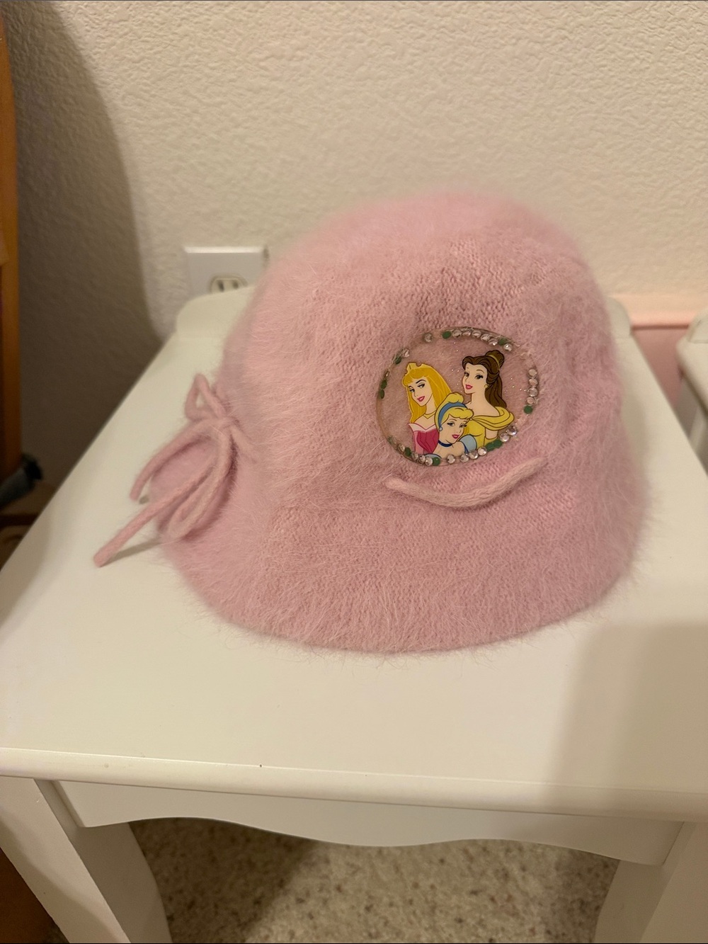 Disney Pink Plush Kids Bucket Hat with Princess Patch and Bow